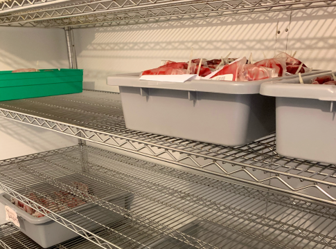 The shelves are almost bear at Shepeard Blood Center. Photo courtesy Shepeard Blood Center