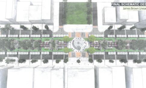 A linear park surrounding the James Brown statue on Broad Street is expected to be part of the downtown Augusta streetscape project.