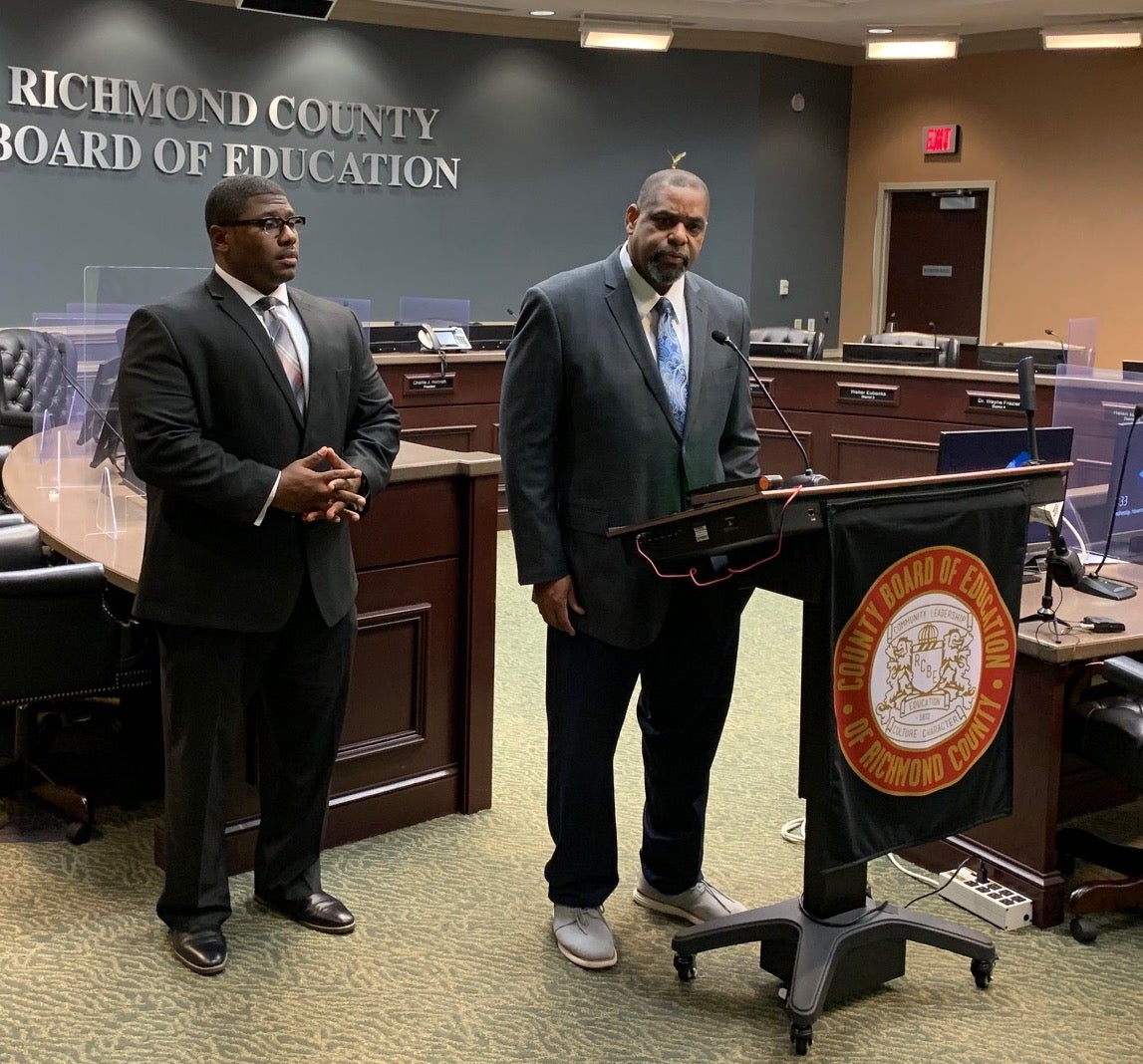 Richmond County Sheriff Richard Roundtree, right, with Richmond County Schools Police Chief Mantrell Wilson
