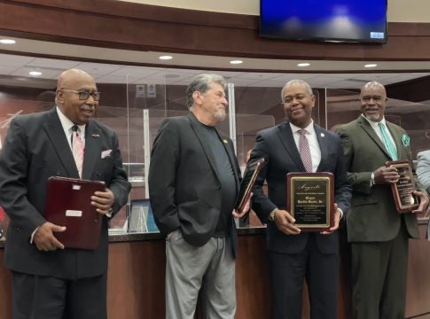 From left, Augusta commissioners Dennis Williams, John Clarke; Mayor Hardie Davis; Commissioner Ben Hasan