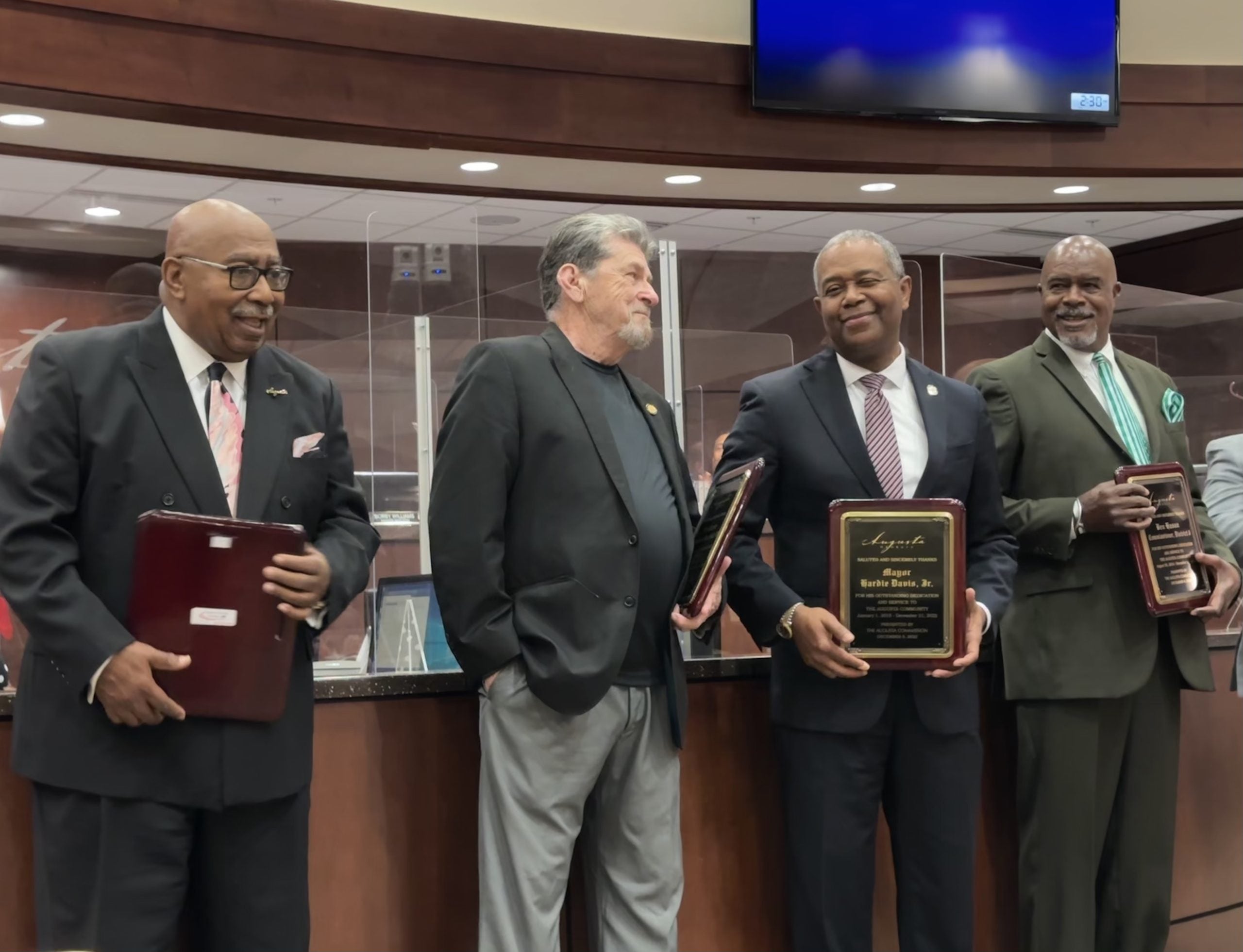 From left, Augusta commissioners Dennis Williams, John Clarke; Mayor Hardie Davis; Commissioner Ben Hasan