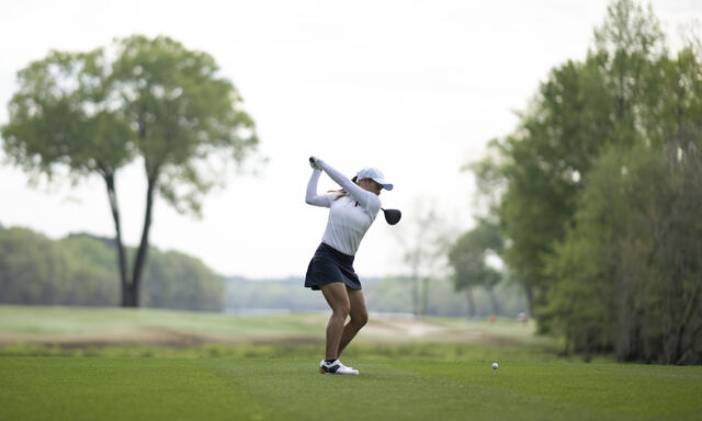 Jeneath Wong of Malaysia plays her stroke from the No. 4 tee prior to the Augusta National Women's Amateur at Champions Retreat Golf Club, Tuesday, March 28, 2023. Photo by Charles Laberge.