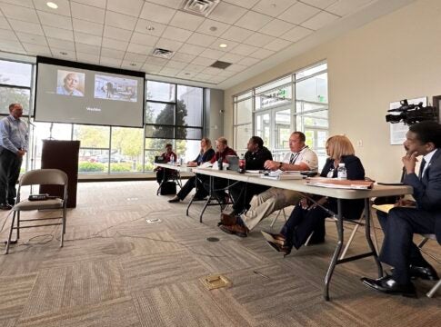 From left, Central EMS President Gary Coker and southeast regional President Robby Atkins speak to Augusta's EMS subcommittee March 22.