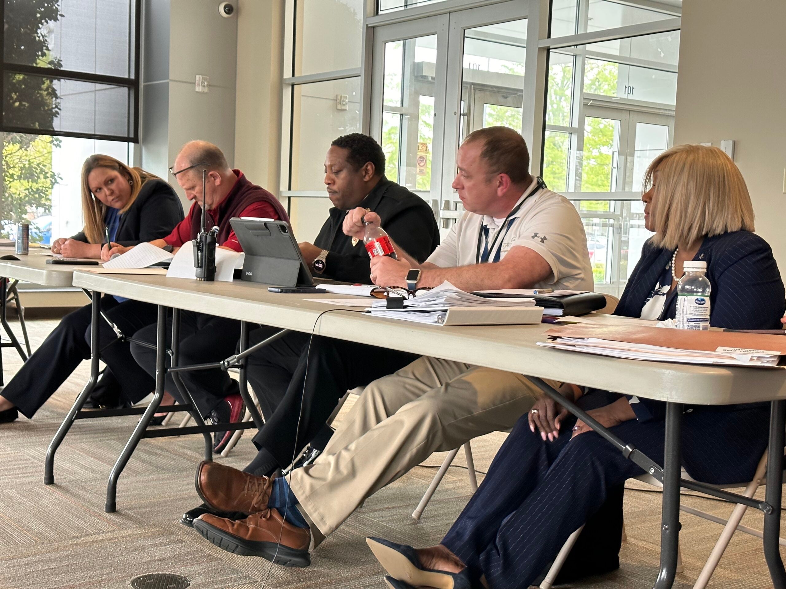 Members of the subcommittee steering creation of Augusta's new EMS program speak at a Wednesday meeting. From left are Dr. Becky Abell from Augusta University, Daryl Davis of Doctors Hospital, Augusta Fire Chief Antonio Burden, 911 Director Daniel Dunlap and Procurement Director Geri Sams.