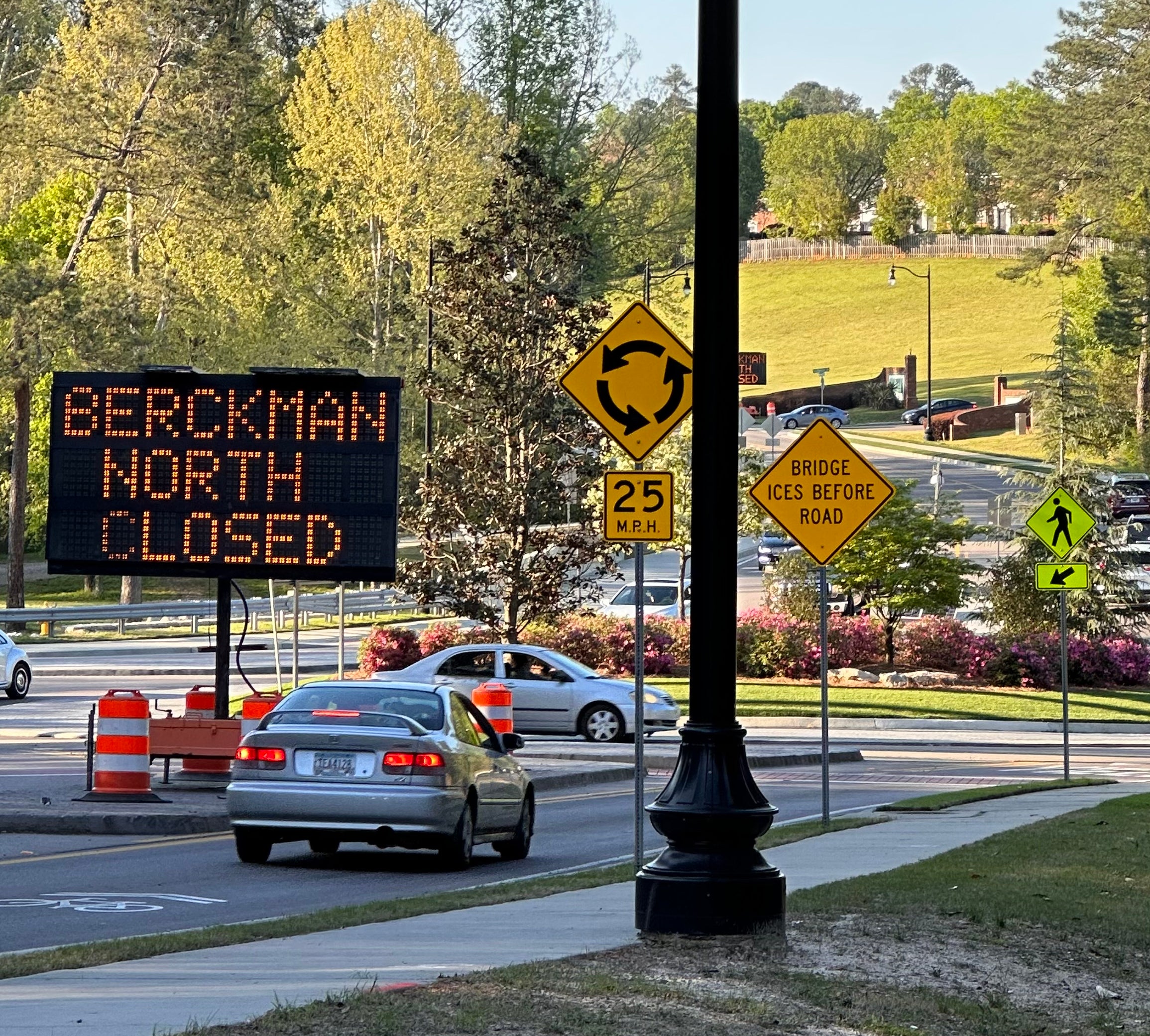 A sign reminds motorists that Berckmans Road will be southbound only from 4 p.m. to 7 p.m. April 1-9 for Masters Tournament events.