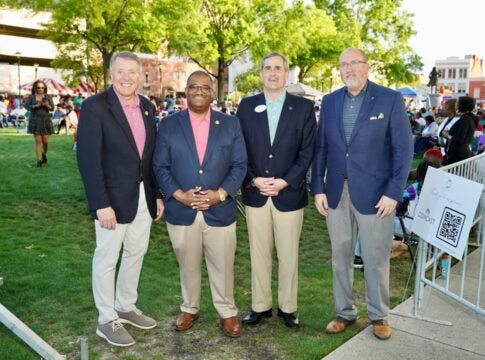 Augusta Mayor Garnett Johnson, Aiken Mayor Rick Osbon, North Augusta Mayor Briton Williams, and Columbia County Chairman Doug Duncan attend the Mayor’s Masters Reception at the Augusta Common April 2, 2023. Photo by Sanjeev Singhal