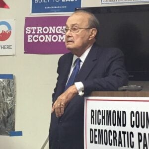 Richmond County Democratic Party Chairman Emeritus Lowell Greenbaum observes at a 2016 party meeting. Staff photo by Susan McCord