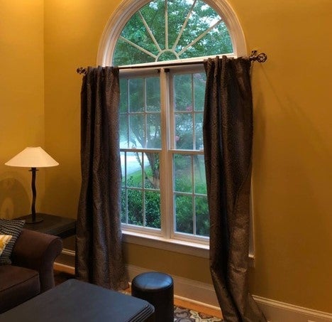 This a picture of the window treatment before I worked my magic and got rid of the frumpy look.