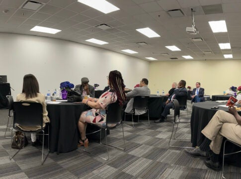 Richmond County School Board President Charlie Walker Jr., left, speaks at the start of a Wednesday joint meeting between the school board and the Augusta Commission. Staff photo by Susan McCord
