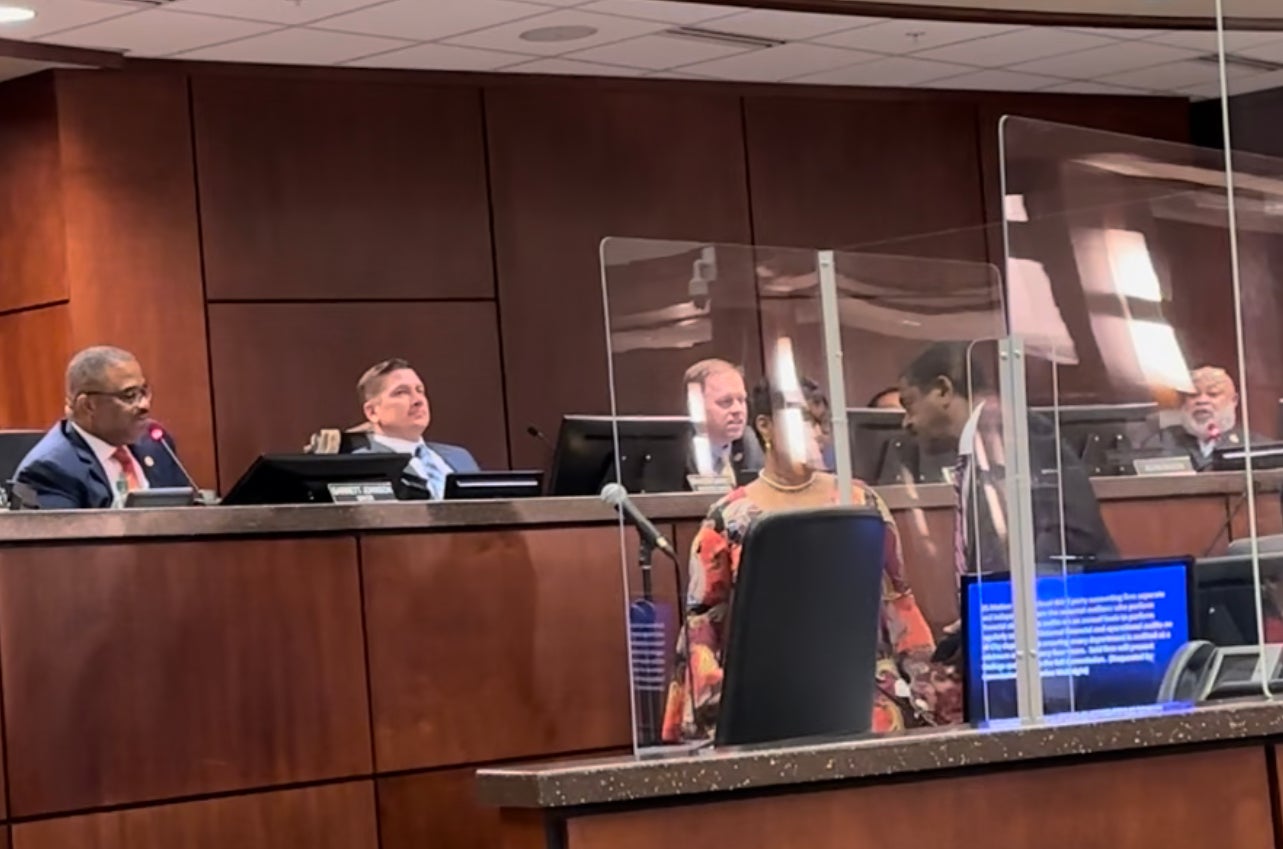 Commissioner Bobby Williams, right, tells Mayor Garnett Johnson, left, he's "out of order" in a Tuesday rant during an Augusta Commission discussion of hiring an internal auditor.