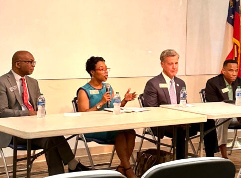 Freshman Augsuta lawmaker Rep. Lynn Gladney was one of two freshman Democrats to get bills passed this year in the Georgia General Assembly, she said at a recent delegation event. From left are Sen. Harold Jones, Gladney, Rep. Mark Newton and Delegation Chairman Rep. Brian Prince.