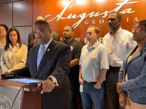 Augusta Mayor Garnett Johnson reads a statement from the city about an ongoing data breach May 26.