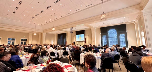 A crowd listens to U.S. Rep. Rick Allen speak at the National Day of Prayer breakfast held Thursday at First Baptist Church of Augusta. Staff photo by Susan McCord
