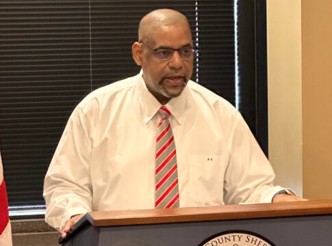 Richmond County Sheriff Richard Roundtree updates reporters about the Saturday shootings between rival motorcycle gang members in east Augusta. Staff photo by Susan McCord