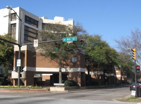 The former chamber of commerce building in the median of Broad Street is one of several city properties that could be sold in a right-sizing plan. Photo courtesy Richmond County Tax Assessors