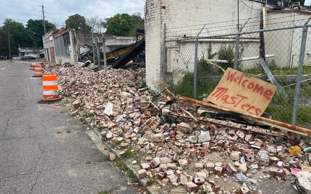 Augusta staff had an explanation for why the former Catholic Social Services thrift shop on Broad Street remains a pile of rubble eight months after a fire. Staff photo