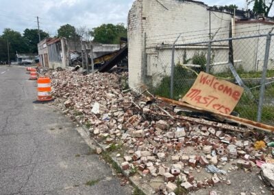 Augusta staff had an explanation for why the former Catholic Social Services thrift shop on Broad Street remains a pile of rubble eight months after a fire. Staff photo