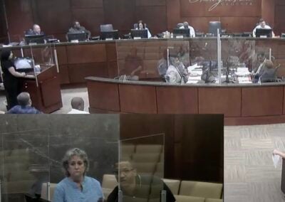 Augusta Assistant Animal Services Director Crystal Eskola, left, and Director James Hill field questions from commissioners Tuesday about a proposal from Best Friends Animal Society. Screenshot by Susan McCord