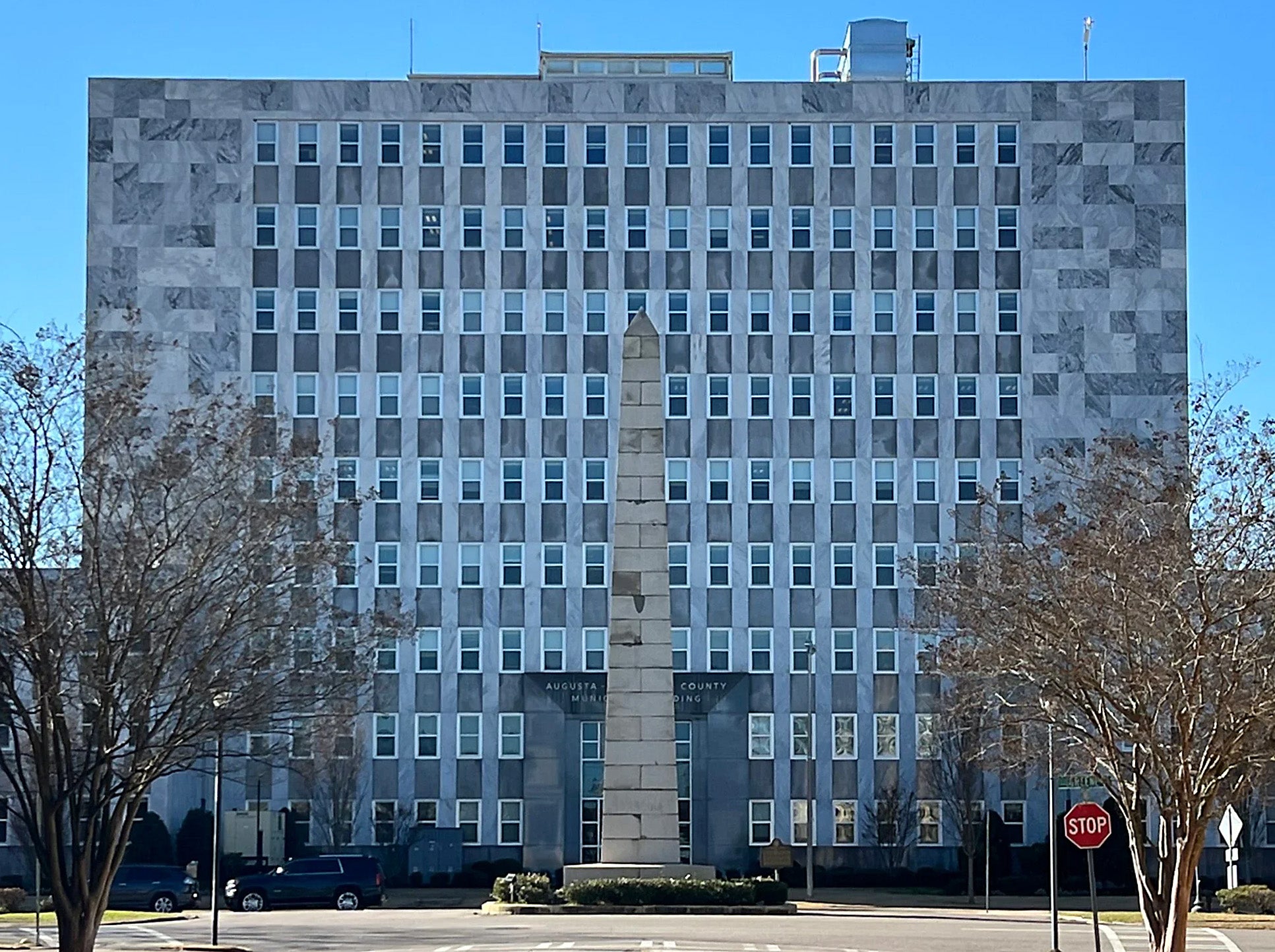 The SIgners Monument stands behind Augusta Municipal Building. Staff photo by Debbie Reddin van Tuyll