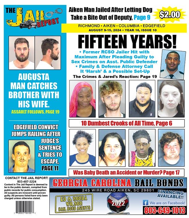 screenshot of the front page of the jail report August 9th Issue