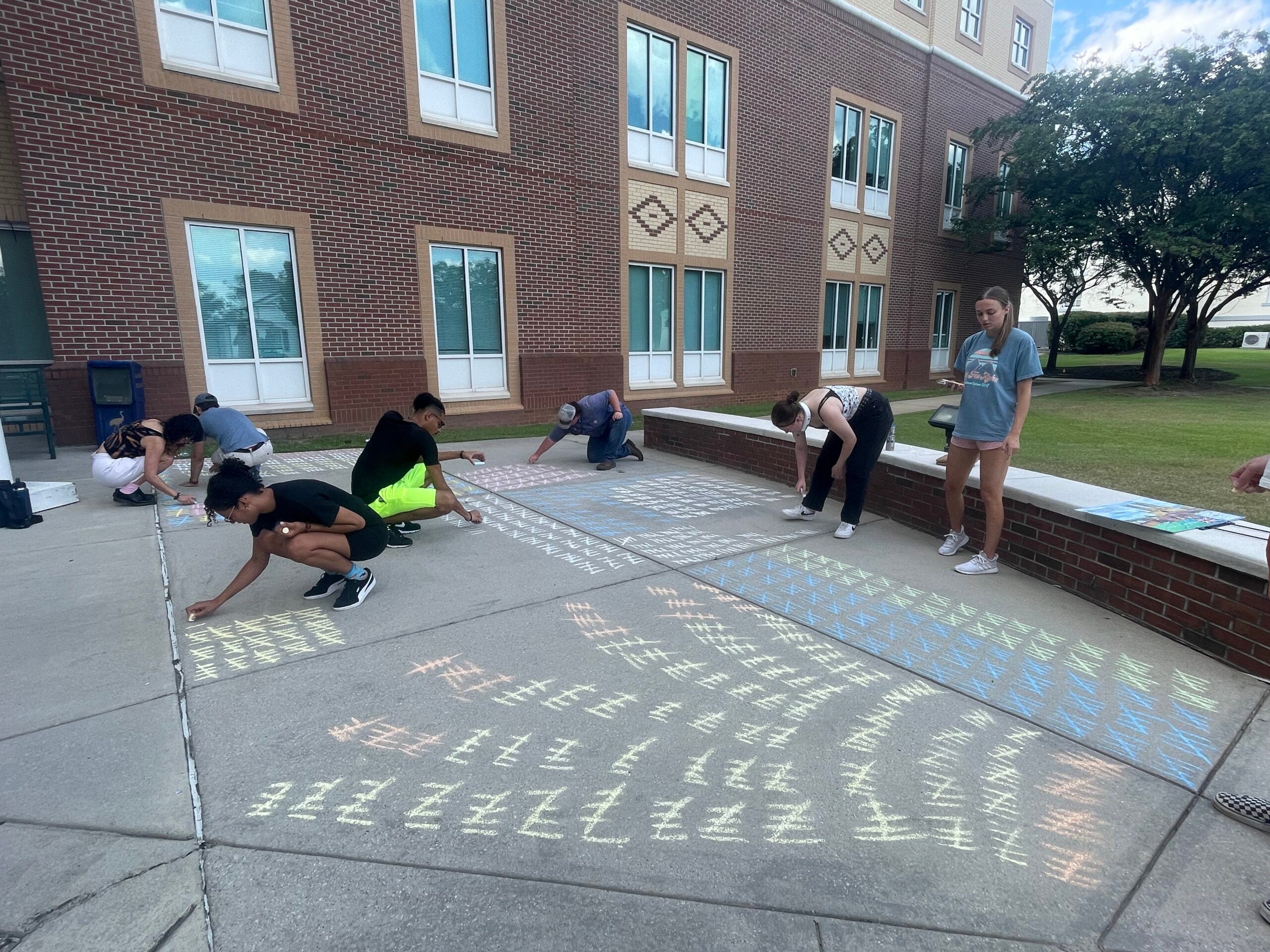 Augusta University sociology students undertook a project to show how many homicides there were in the U.S. in 2022. Staff photo by Skyler Q. Andrews