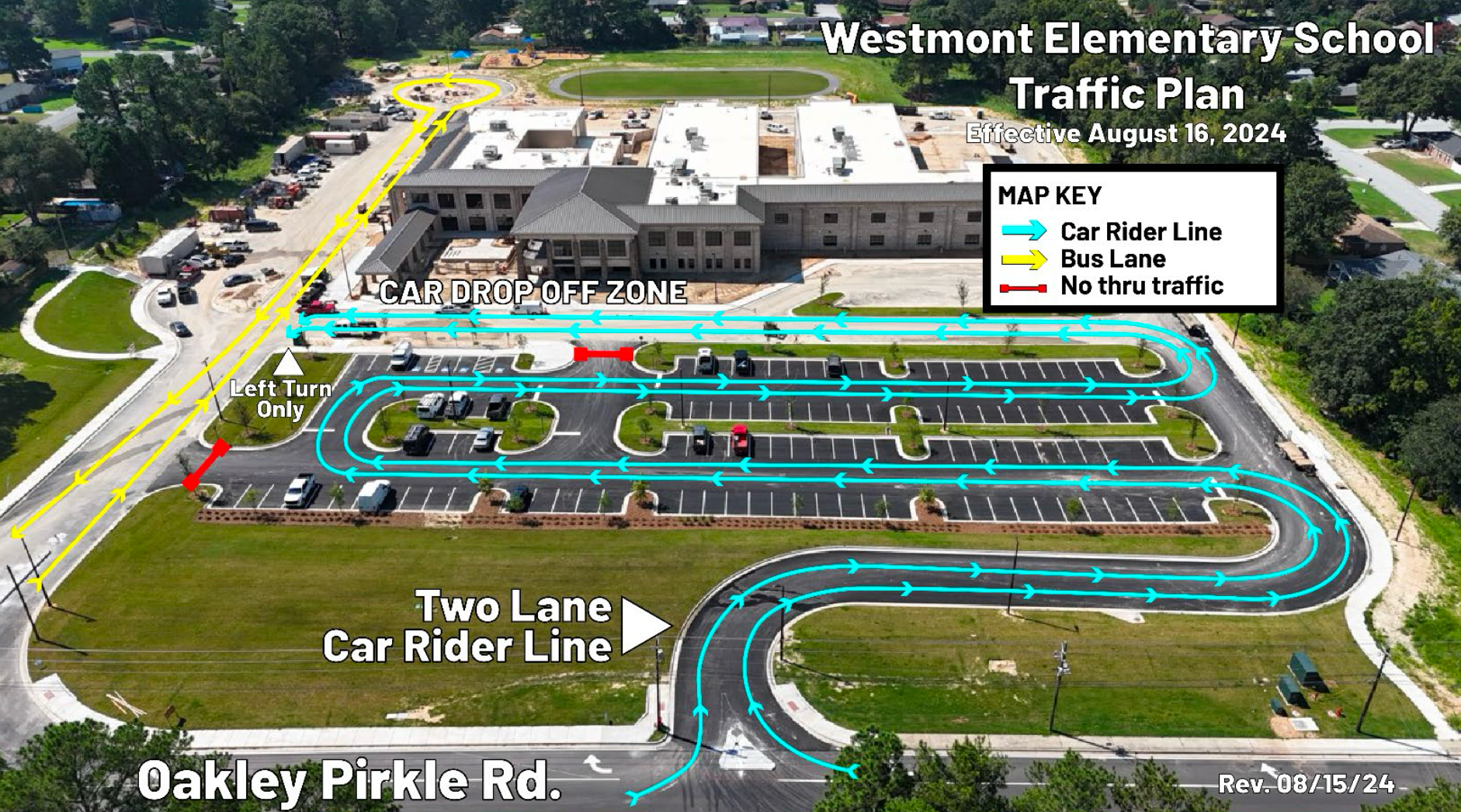 This map of the car rider line at Westbound Elementary went out to parents on Friday, Aug. 16. Photo courtesy Columbia County School District