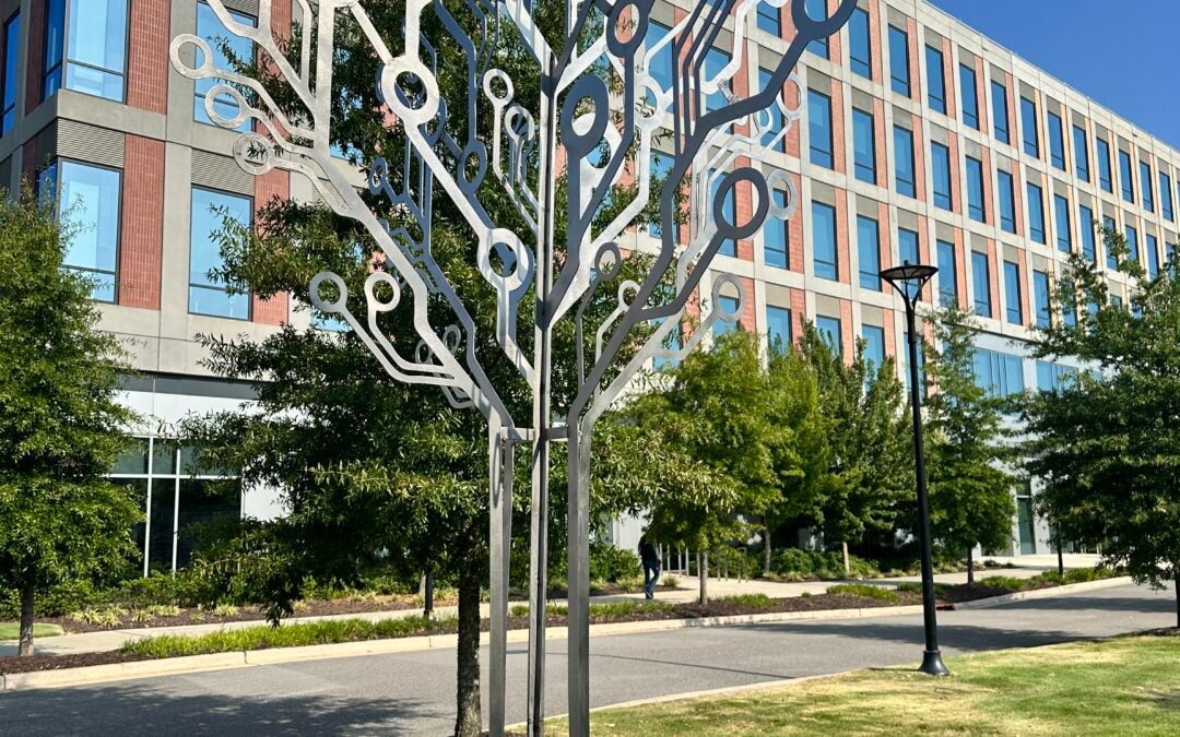 Kirk Seese's "Circuit Tree" sculptor is part of a more comprehensive plan for installation of public art throughout the city of Augusta. | Staff photo by Gabriel Stovall