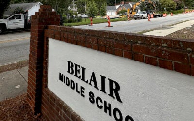 The temporary home of Belair Middle School opens on Walton Way with the start of school Tuesday. Susan McCord/staff