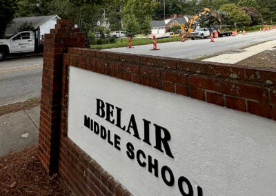 The temporary home of Belair Middle School opens on Walton Way with the start of school Tuesday. Susan McCord/staff