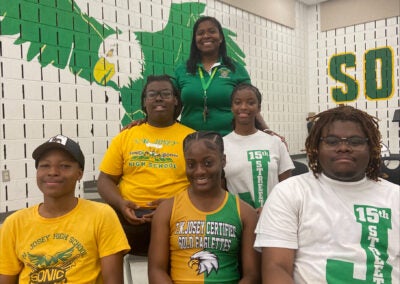 Josey High School marching band students are excited for the upcoming season. Pictured are David Bush and Mikael Parks in the back row, and Ke’Aijah Jones, Nila Williams and Giovanni Jefferson in the front row. Staff photo by Liz Wright