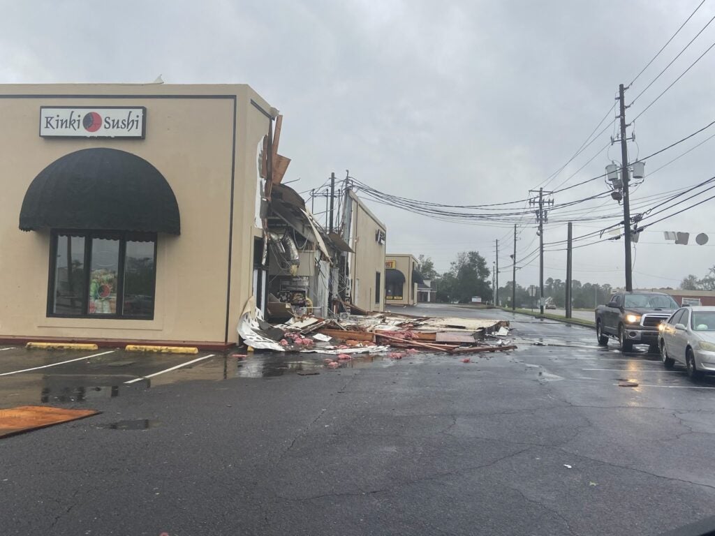 Le Pavilion at Washington Road and Pleasant Home Road suffered damage following Hurricane Helene. Staff photo by Joe Edge