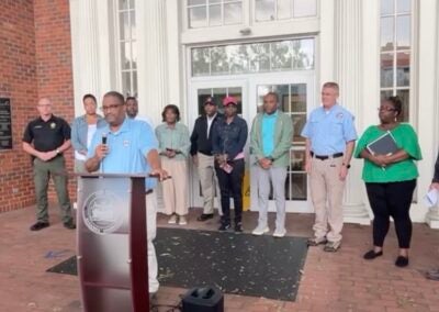 Mayor Garnett Johnson speaks about Augusta's effort to cope with the storm Sunday afternoon. Photo courtesy Augusta Fire Department