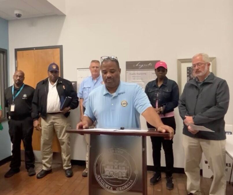 Mayor Garnett Johnson announced a citywide water disruption Sunday morning. Video capture courtesy Augusta Fire Department