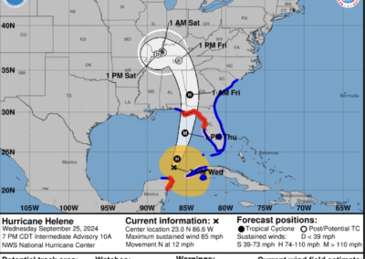 The updated track for Hurricane Helene as of 8 p.m. EST/7 p.m. CDT. Photo from National Weather Service