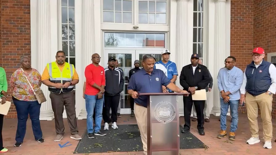 Mayor Garnett Johnson held a news conference Friday about the impact of Hurricane Helena on Augusta. Staff photo by Susan McCord
