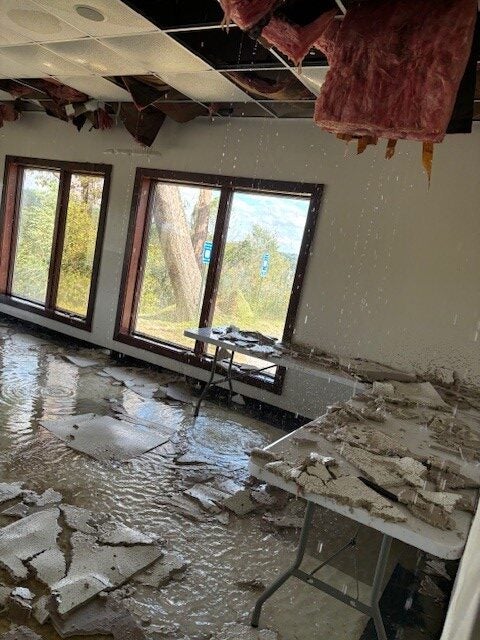 The interior of Savannah Rapids Pavilion was damaged after a tree fell on the building and caused the fire suppression system to come on during Hurricane Helene. Photo courtesy Columbia County