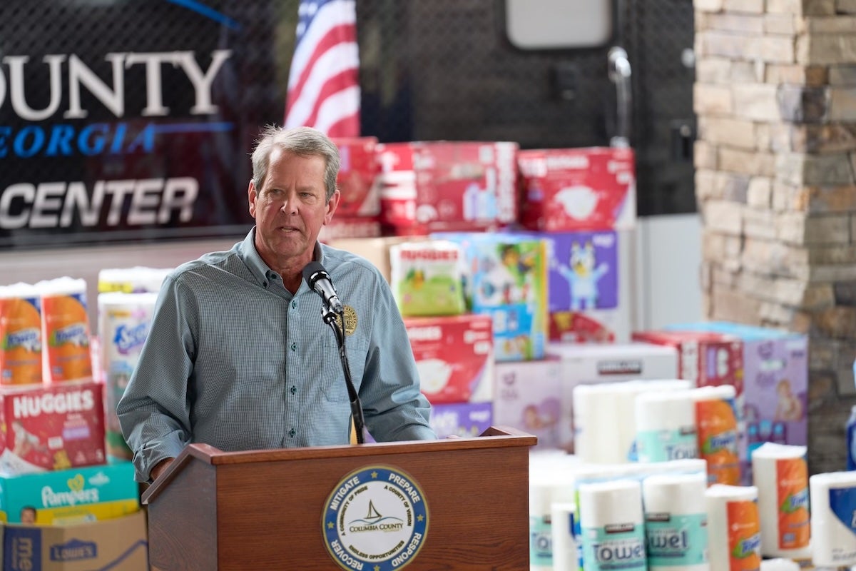 Brian Kemp speaking at press conference