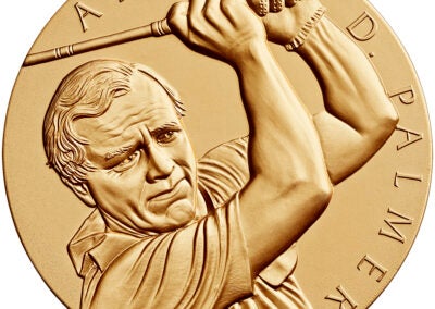 The Congressional Gold Medal honored Arnold Palmer in 2009. A new commemorative coin honoring the golf legend will be issued by the U.S. Treasury. Photo courtesy U.S. Treasury