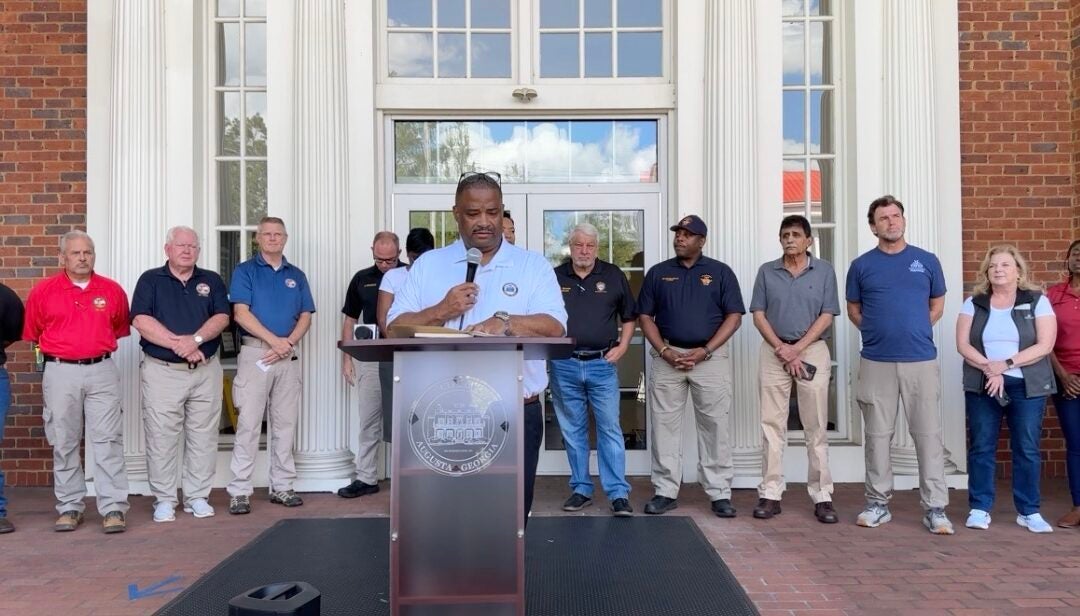Mayor Garnett Johnson speaks at a Oct. 3. news conference about the Hurricane Helene relief effort. Staff photo by Susan McCord