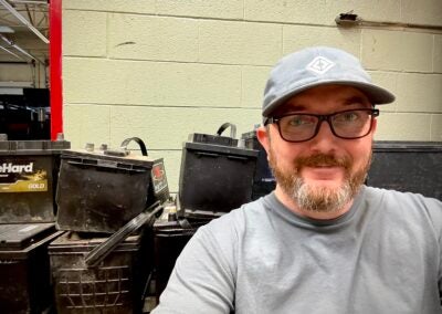 Picture by Taylor Bryant at the dead battery storage area at Augusta Tech.