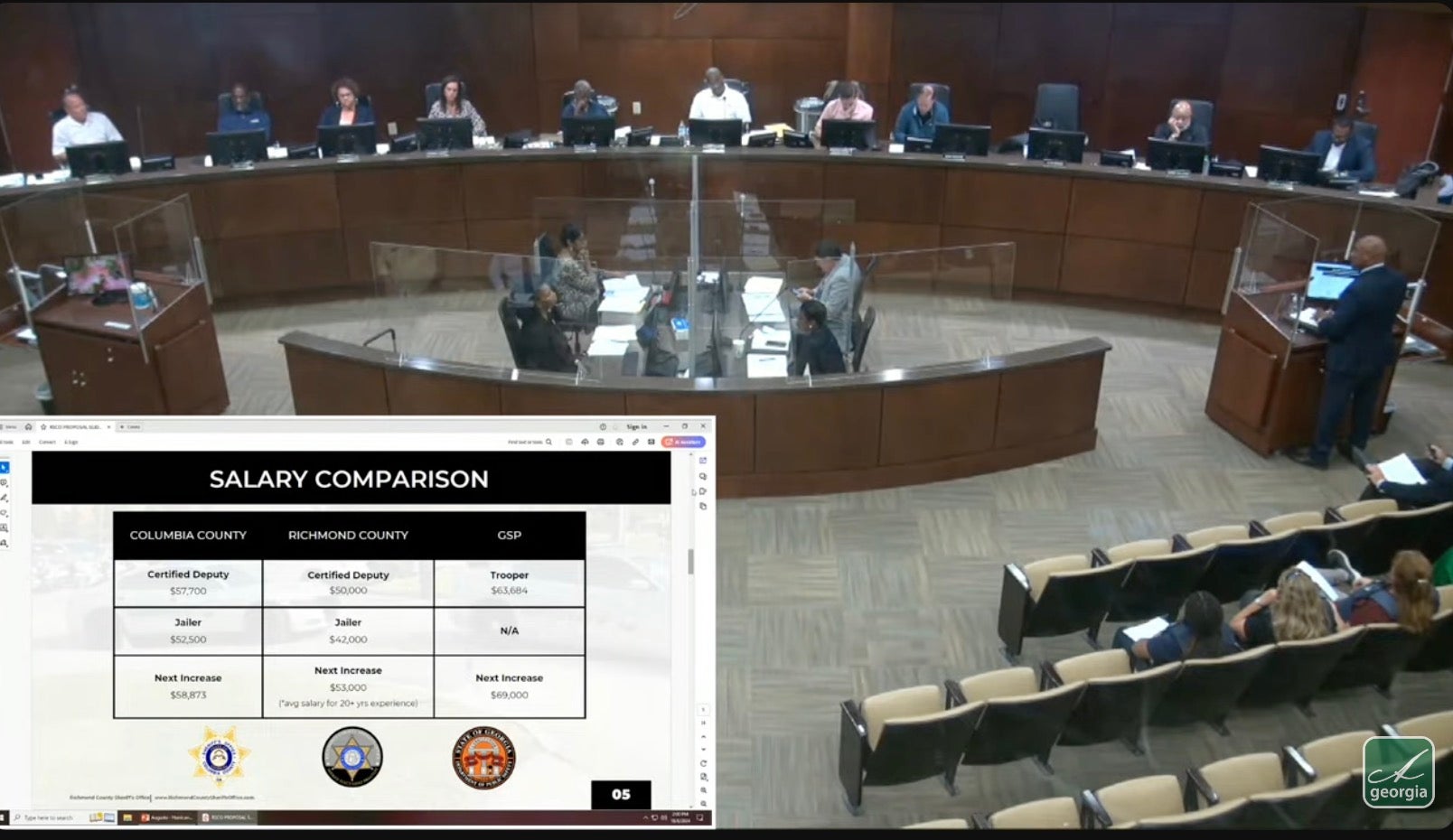 Sheriff-elect Eugene "Gino" Brantley gives a presentation about raising deputy salaries to Augusta commissioners Oct. 8. Staff photo by Susan McCord