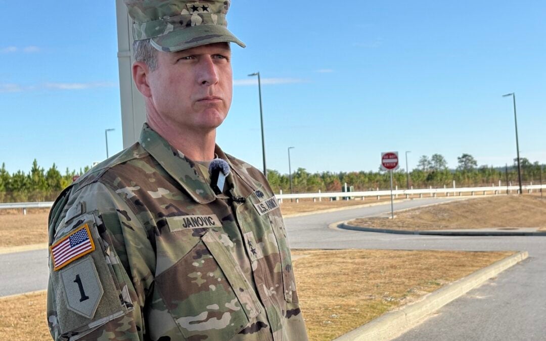 Major General Ryan M. Janovic gave a statement to the media Saturday afternoon following a shooting that occurred on base earlier that morning. Staff photo by Stephanie Hill