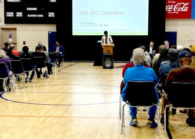Augusta Administrator Tameka Allen speaks to residents at a Tuesday hearing on House BIll 581, which creates a new homestead tax break. Staff photo by Susan McCord