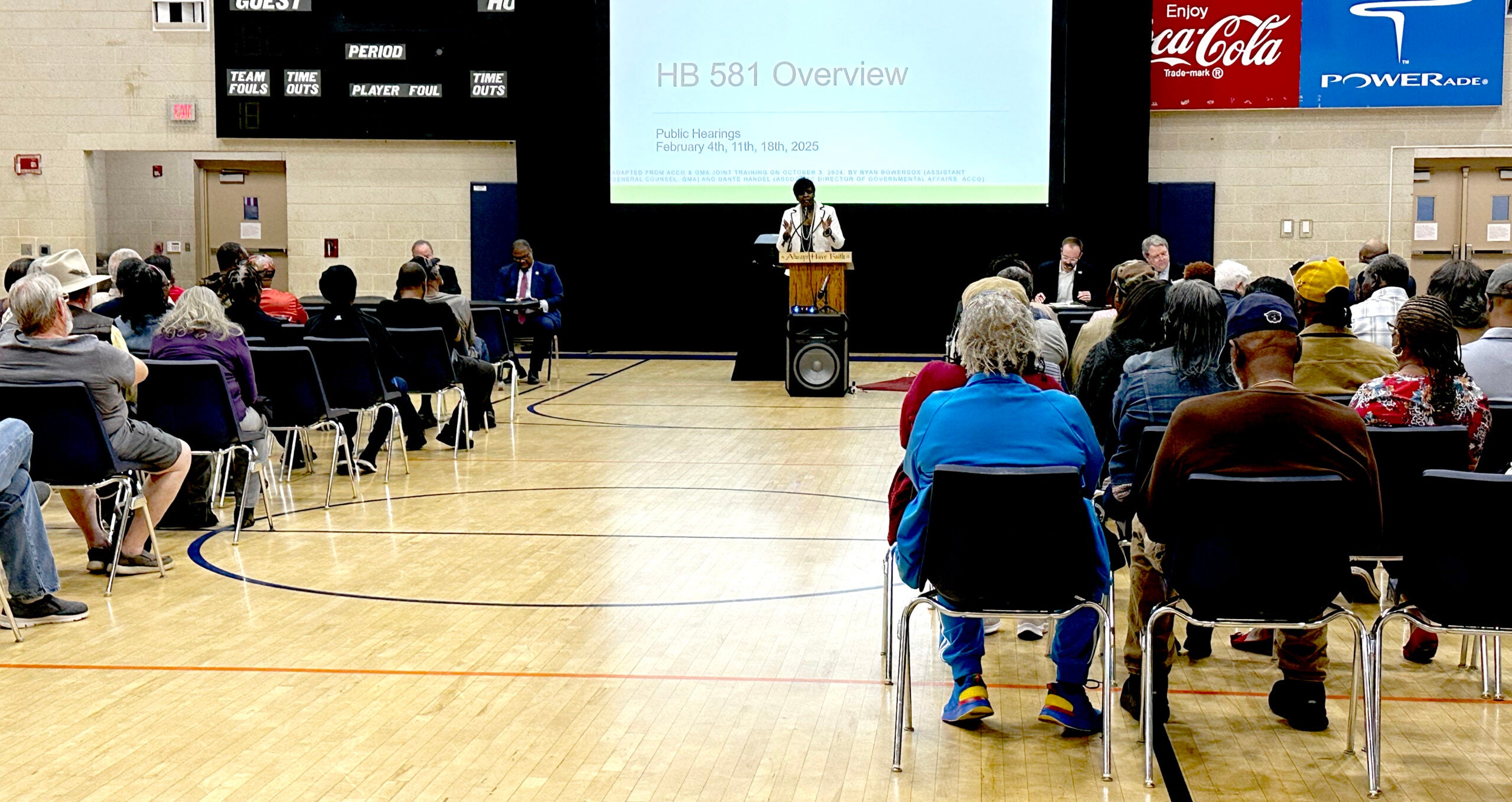 Augusta Administrator Tameka Allen speaks to residents at a Tuesday hearing on House BIll 581, which creates a new homestead tax break. Staff photo by Susan McCord