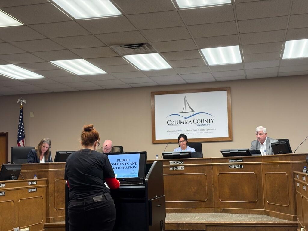 Karin Parham spoke at the Columbia County Board of Commissioners meeting on Tuesday, March 18 asking for the library guidelines to be rescinded and for David Davis to be removed from the Greater Clarks Hill Regional Library Board and Columbia County Library Board. Staff photo by Stephanie Hill