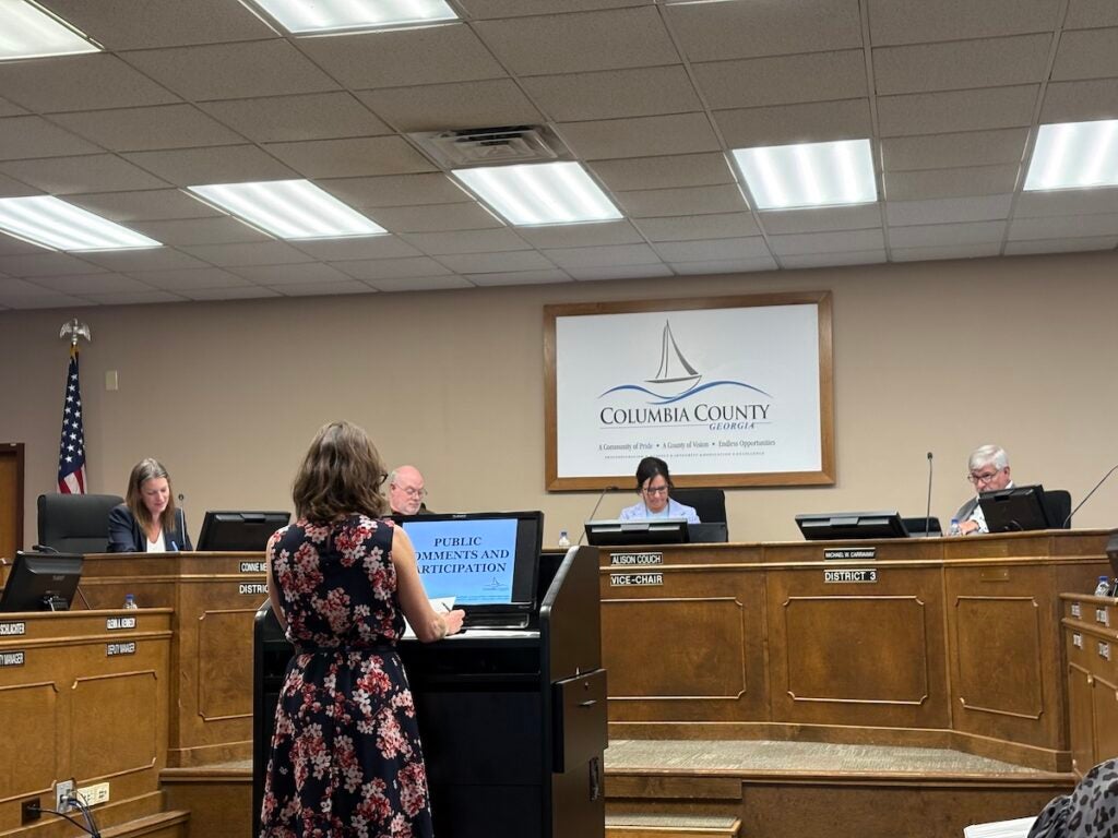 Marlena Bergeron asked the Columbia County Board of Commissioners to remove David Davis from the Library Board at the meeting on Tuesday, March 18. Staff photo by Stephanie Hill
