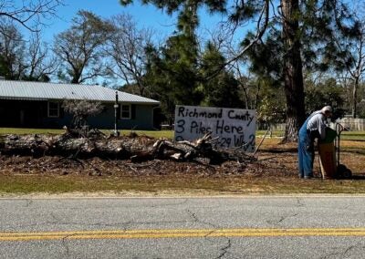 Skinner mill road debris On Skinner Mill Road a resident has a sign asking why the three piles of debris have not been picked up. Staff photo by Susan McCord
