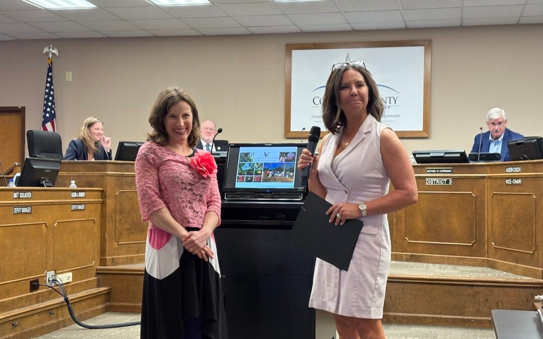 Columbia County District 4 Commissioner presented a proclamation to Marlena Bergeron declaring April as Native Plant Month. Staff photo by Stephanie Hill