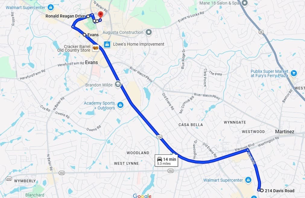 The funeral procession route for the Deputy Brandon Sikes for Monday, May 5. Photo from Columbia County Sheriff's Office Facebook