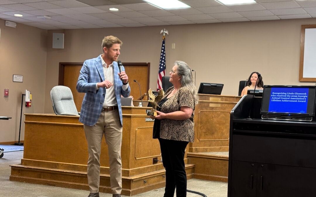 Animal Services Department Manager Linda Glasscock was recognized for receiving the 2025 Georgia Animal Control Association's Lifetime Achievement Award during the Community and Emergency Services Committee meeting on April 22. Staff photo by Stephanie Hill